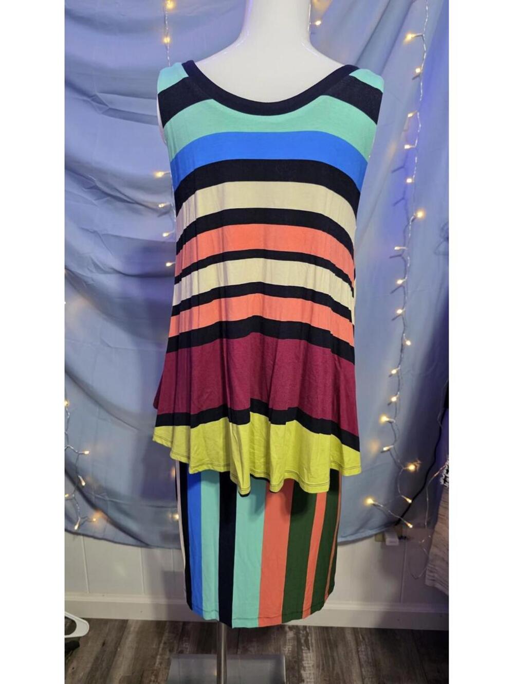 Maeve Anthropologie Rainbow Striped Tiered Tank Dress V-Neck Sleeveless Sundress - Picture 2 of 4